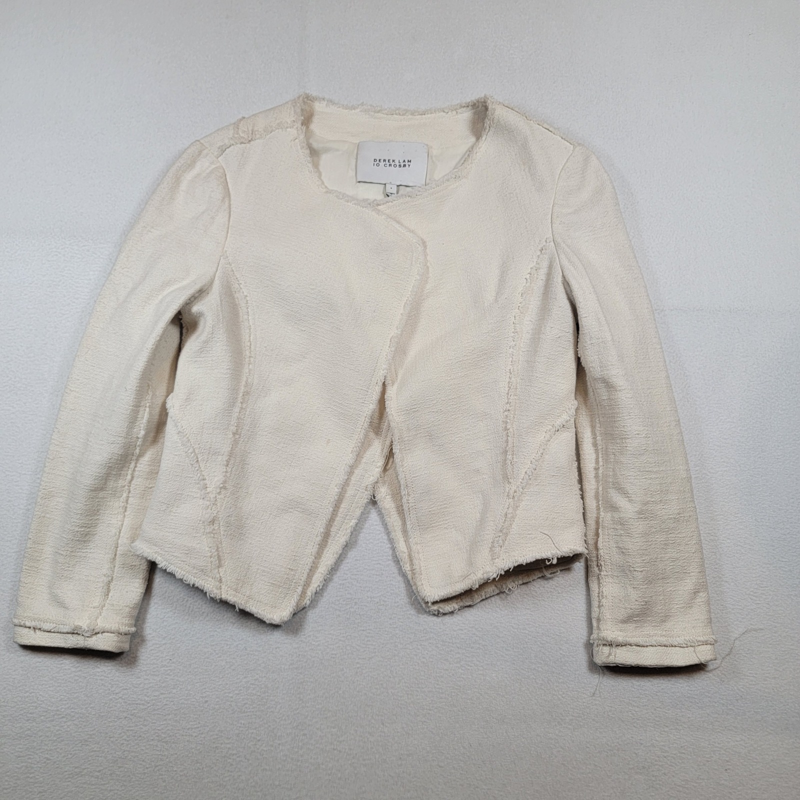 Derek Lam Io Crosby Ivory Textured Frayed Edge Cropped Jacket Womens Sz 8